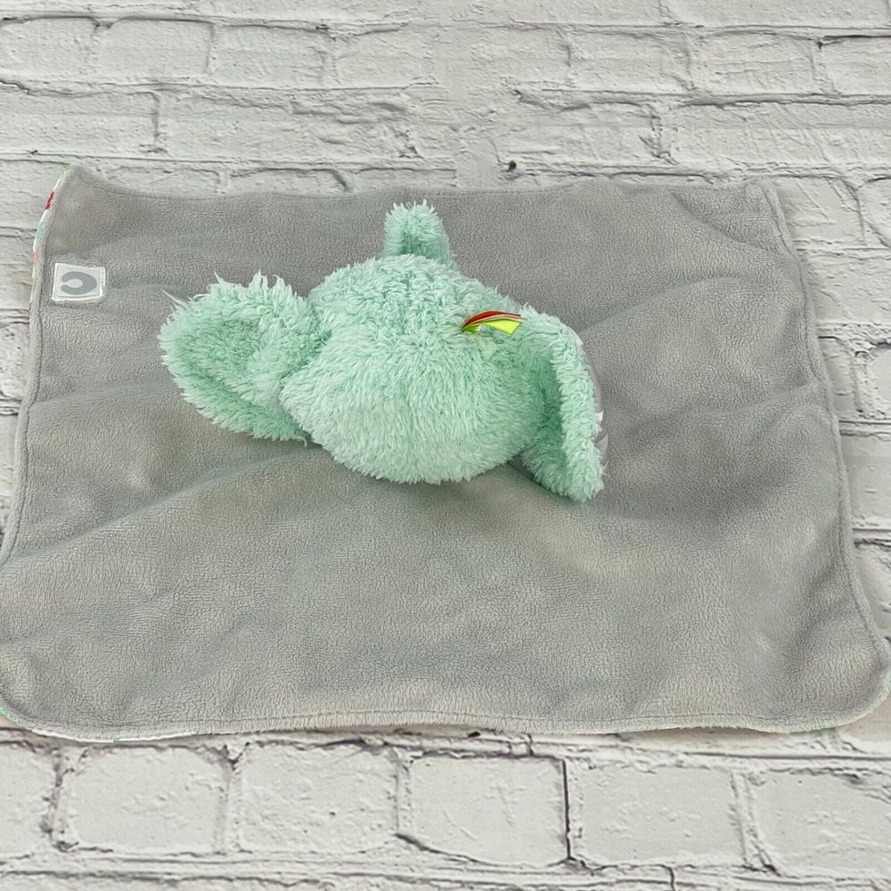 Boppy Elephant Lovey Baby Security Blanket Aqua Finger Puppet Chevron Satin Back - Picture 7 of 8